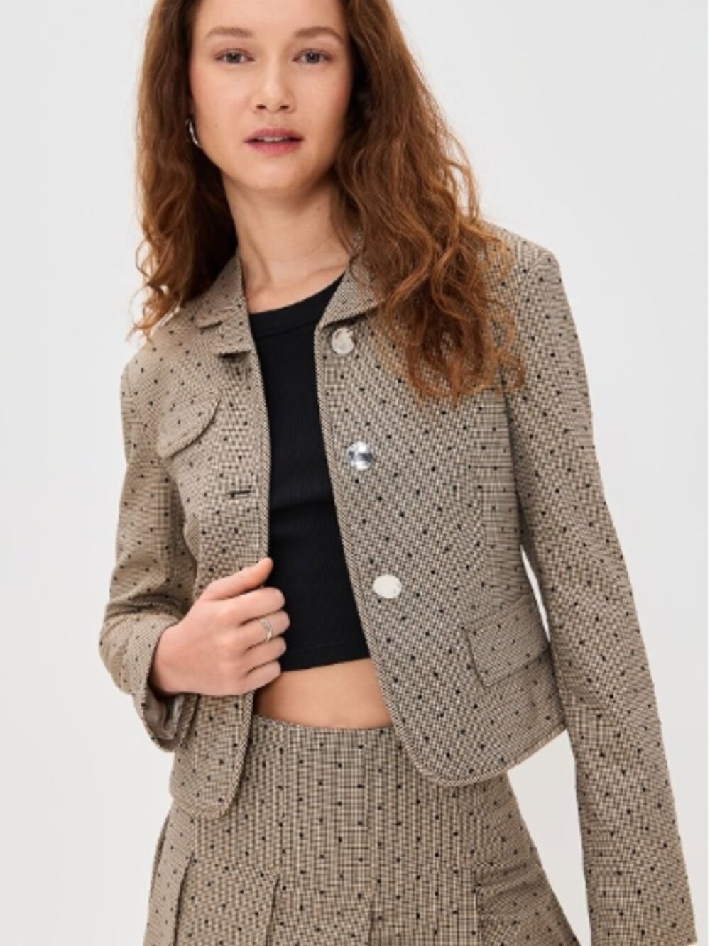 GANNI I NWT Brown & Black Lenzing Tiger's Eye Check Polka Dot Pattern Blazer, 38